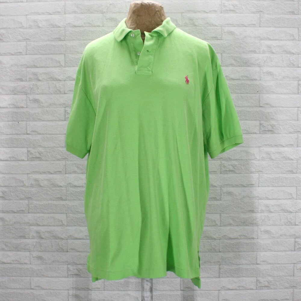 POLO RALPH LAUREN Shirt Pullover Short Sleeve Lime Green Pink Logo Men's XL